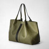 Secret tote bag in cachemire leather - olive green/black
