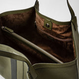 Secret tote bag in cachemire leather - olive green/black