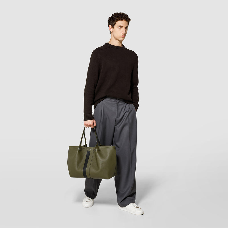 Secret tote bag in cachemire leather - olive green/black