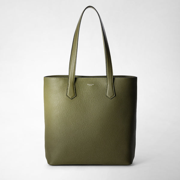 Petit sac cabas en cuir cachemire - olive green