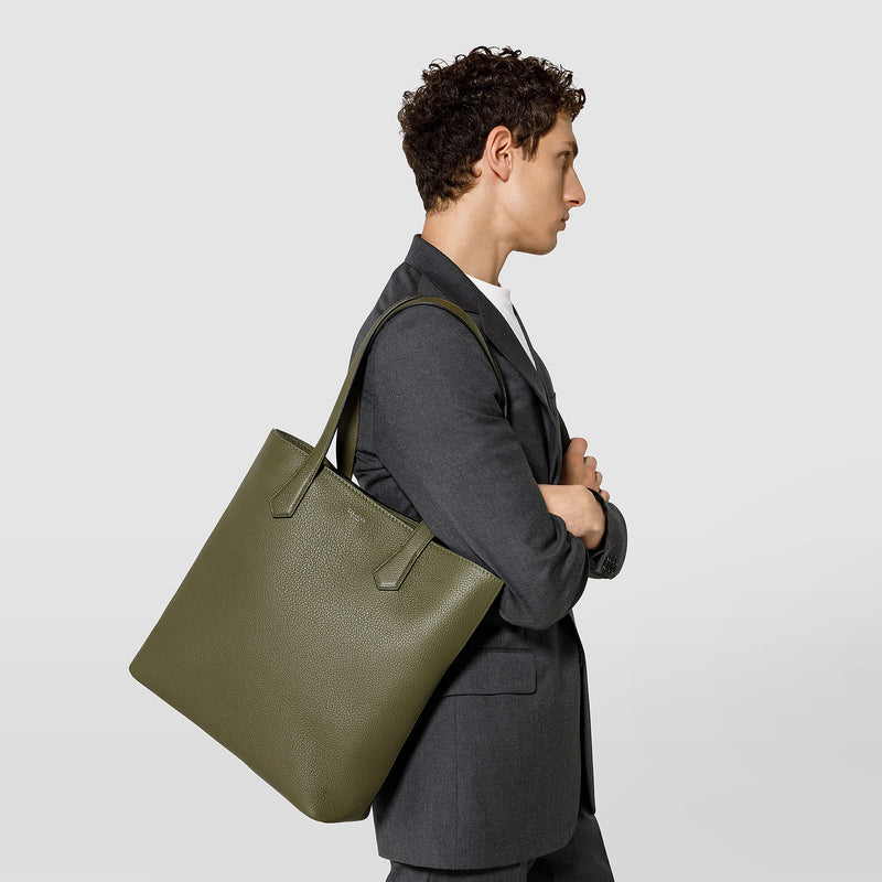 Day tote bag in cachemire leather - olive green