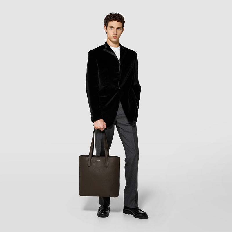 Day tote bag in cachemire leather - espresso