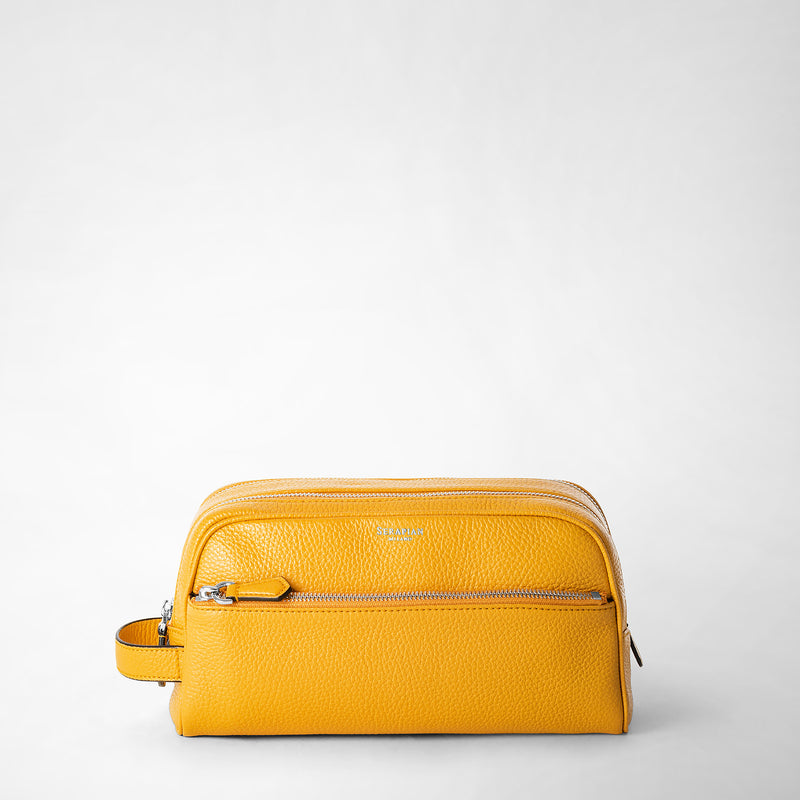 Double zip washbag in cachemire leather - ochre