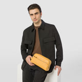 Double zip washbag in cachemire leather - ochre
