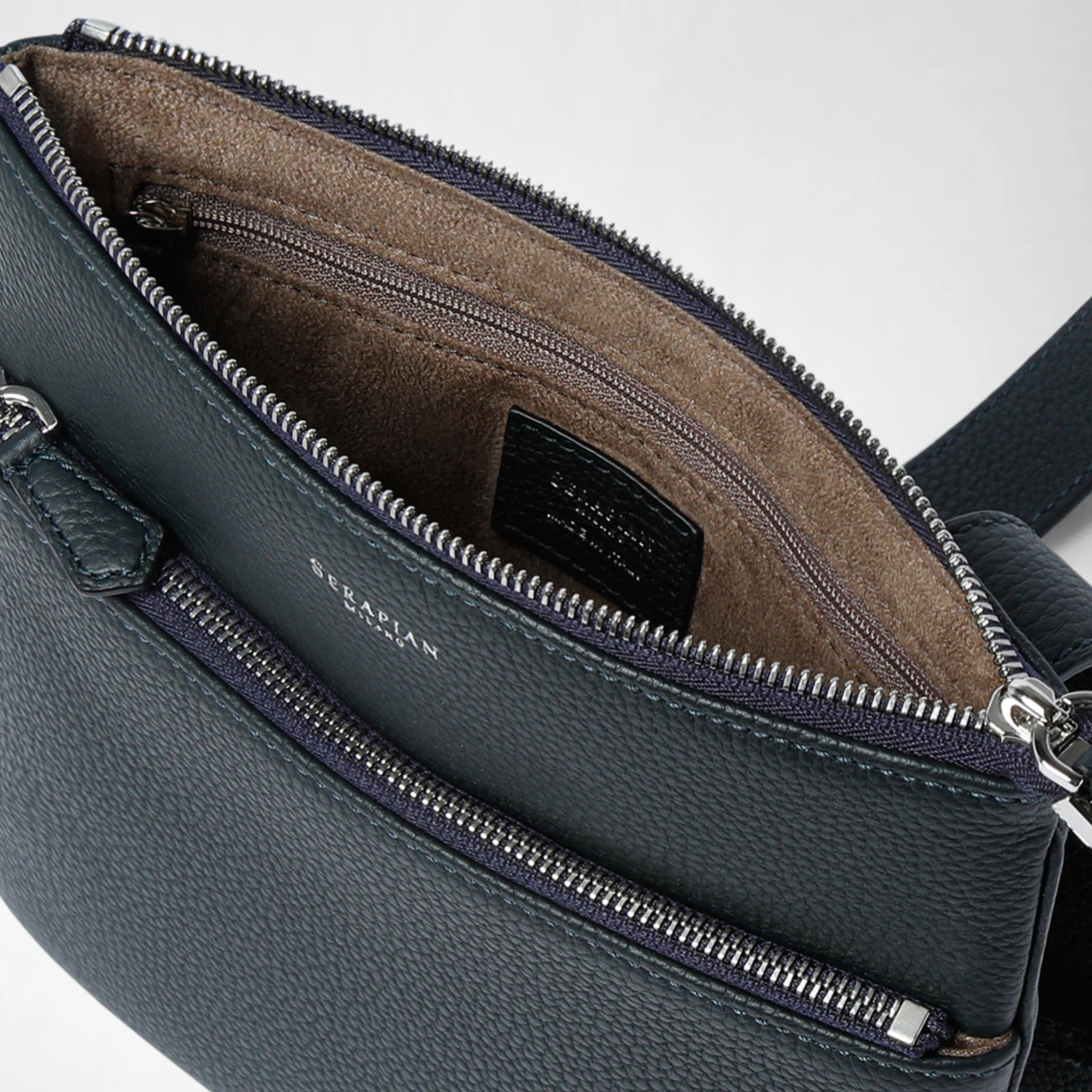 Flat Crossbody in Italian Tumbled Calfskin, Navy