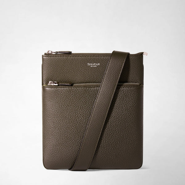 Flat messenger in cachemire leather - espresso