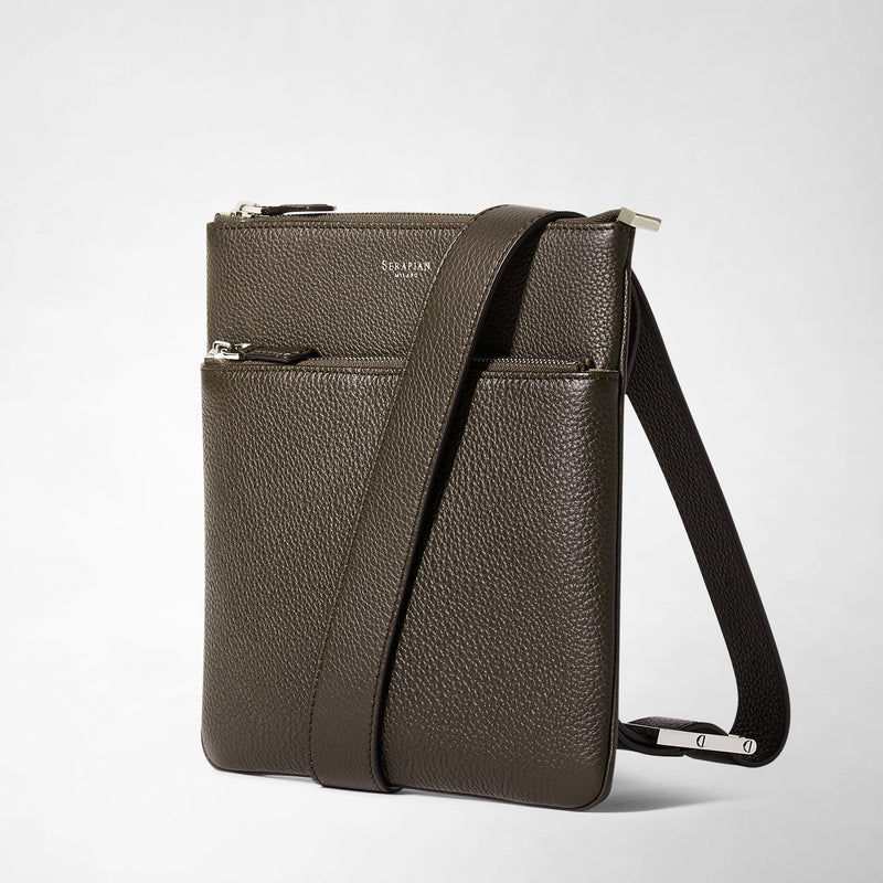 Flat messenger in cachemire leather - espresso