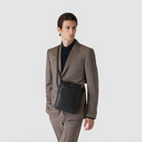 North south crossbody bag in cachemire leather - black