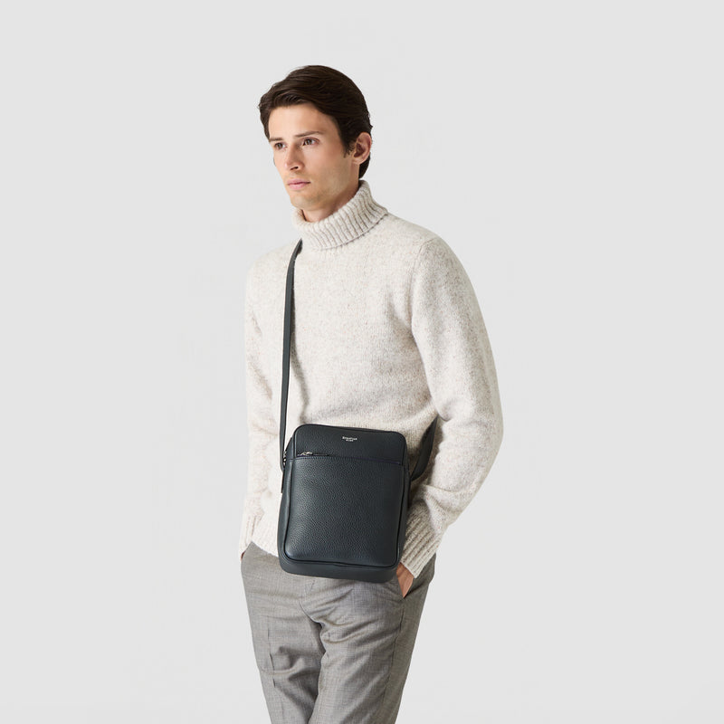 Cachemireレザー製north southメッセンジャーバッグ - navy blue