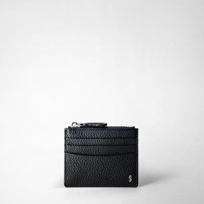 Zip card case in cachemire leather - navy blue