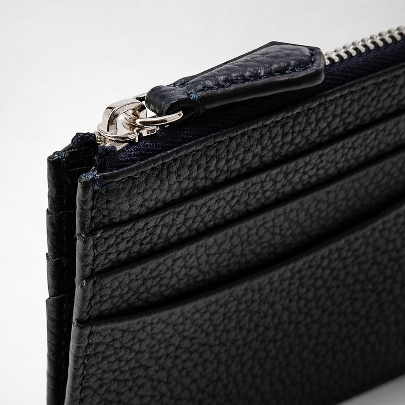 Zip card case in cachemire leather - navy blue