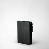 Vertical billfold with zip in cachemire leather - navy blue