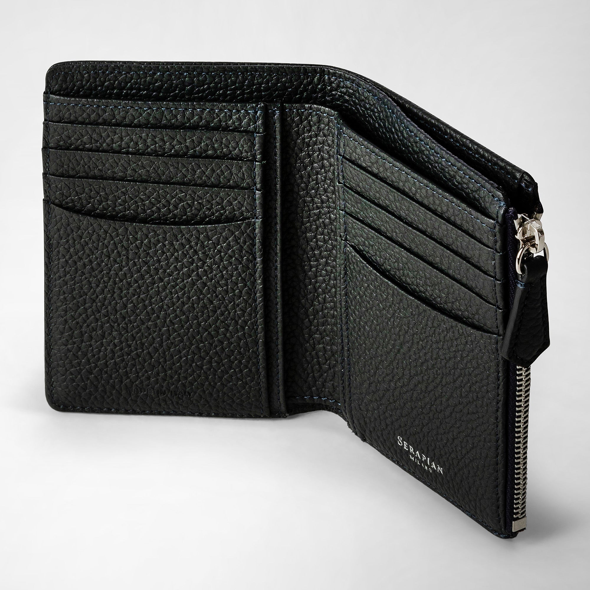 SERAPIAN セラピアン　青/黒　二つ折り財布　ケース有 SERAPIAN セラピアン 青/黒 二つ折り財布 コインケース有 Mini zip