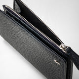 Vertical billfold with zip in cachemire leather - navy blue