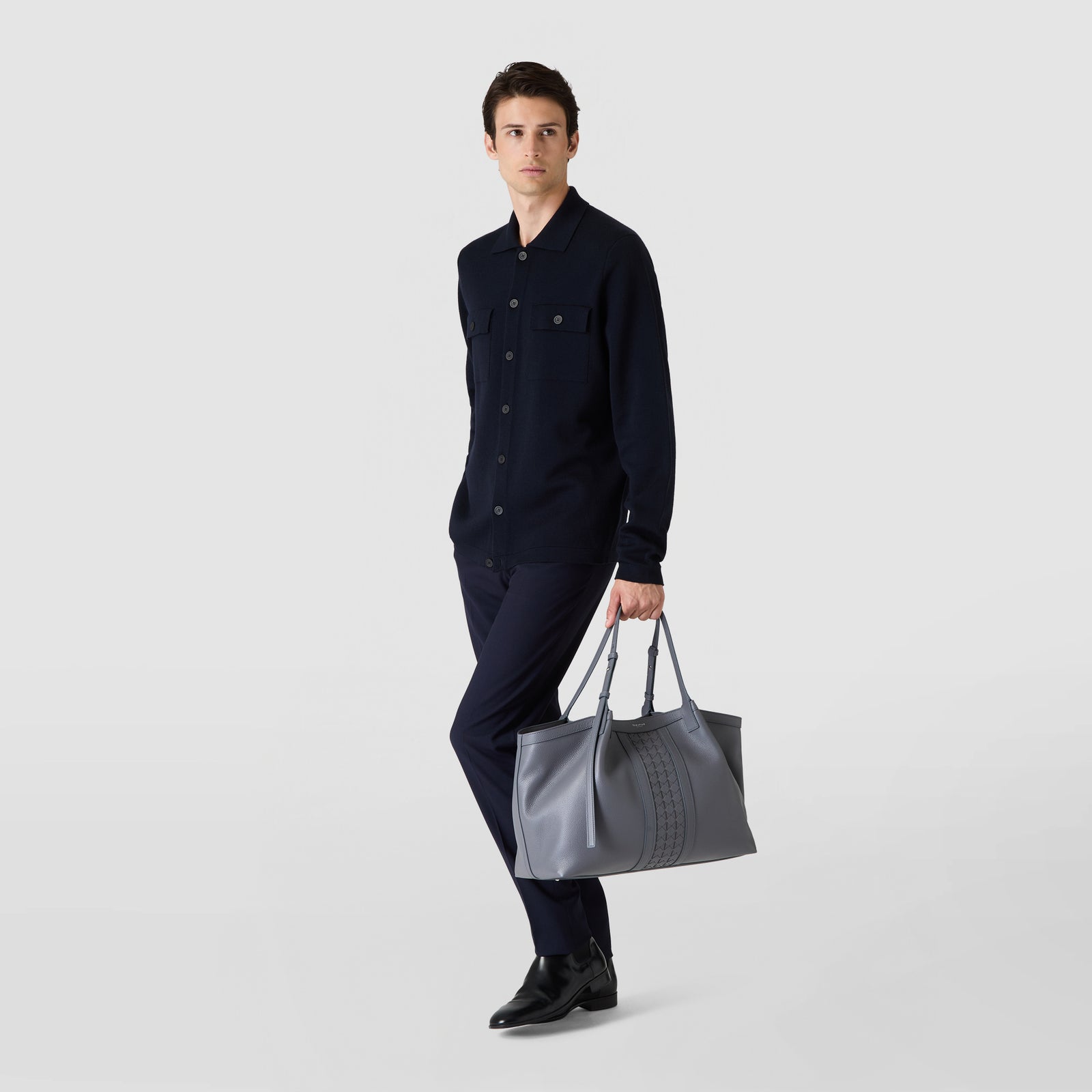 【美品】セラピアン　CASHMEREレザー製SECRETトートバッグ／ブラック SECRET TOTE BAG IN CACHEMIRE LEATHER – Serapian Boutique Online