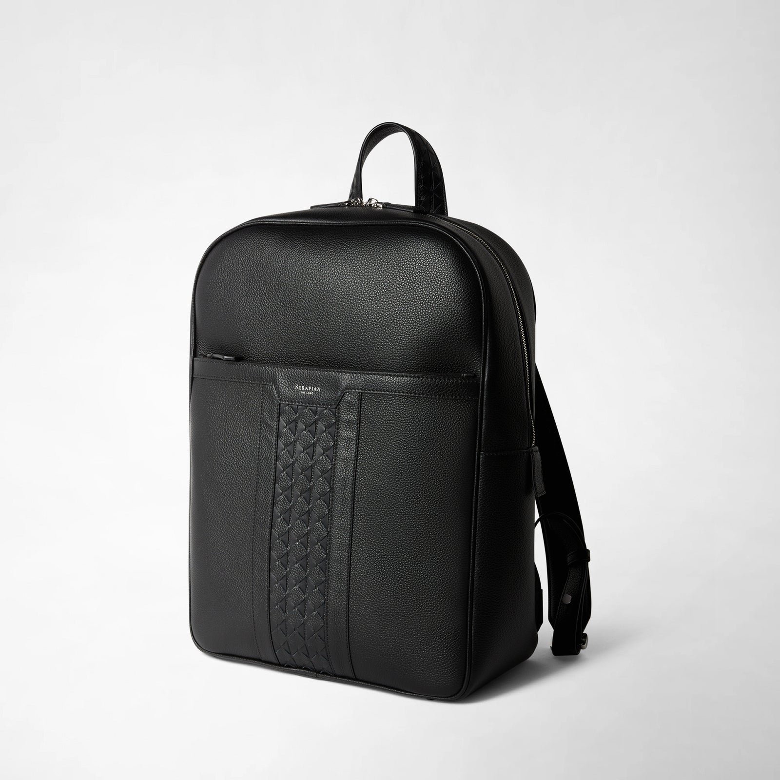 black backpack embossed leather Black designer backpack leather and Mosaico