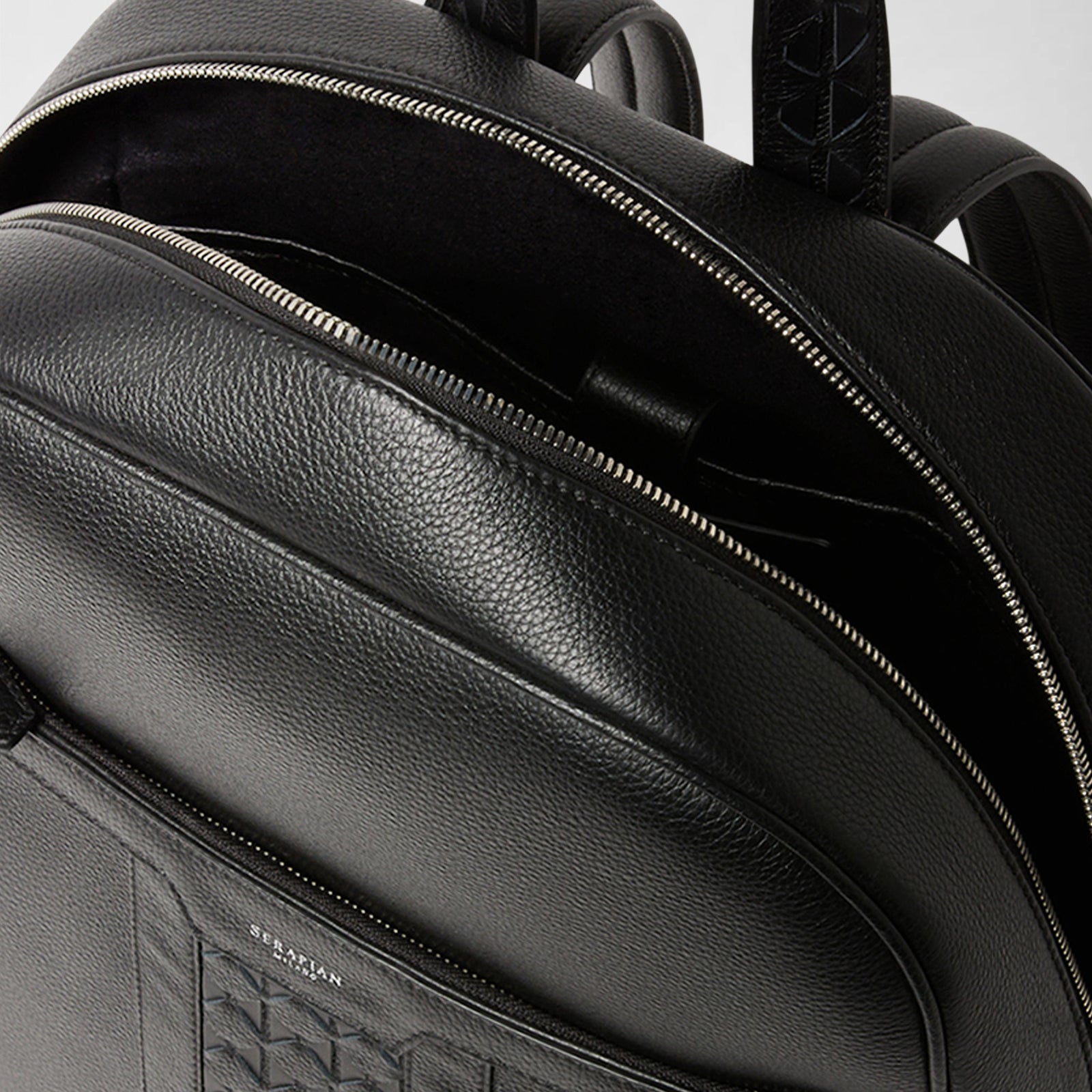 black leather rectangular backpack Black designer backpack leather and Mosaico
