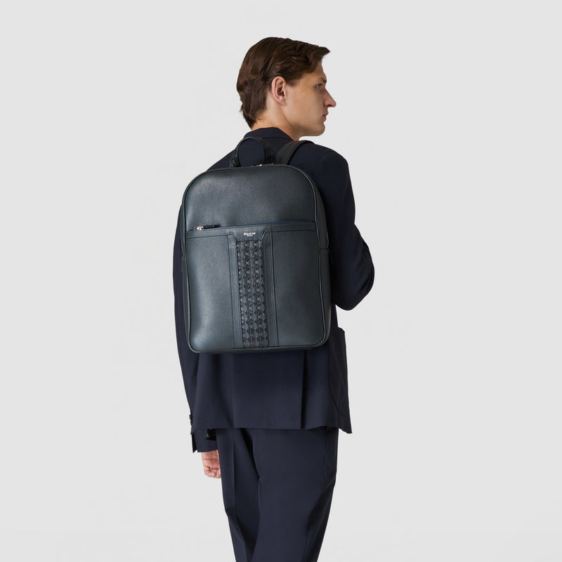 Designer leather and Mosaico backpack navy blue