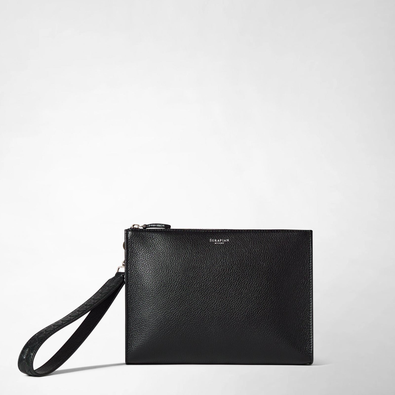 MOSAICOレザー クラッチバッグ ブラック メンズ