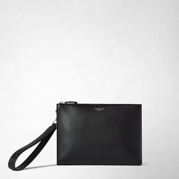 SERAPIAN メンズクラッチバッグ MOSAICOレザー クラッチバッグ ブラック メンズ