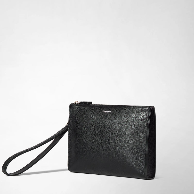 Clutch in cachemire leather and mosaico - black