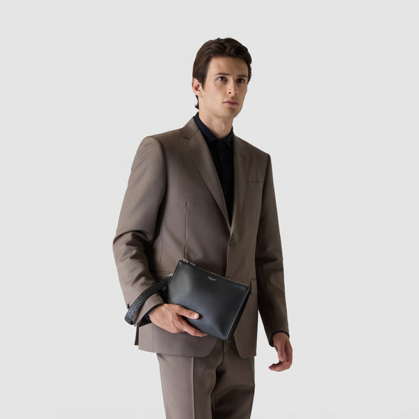 Clutch in cachemire leather and mosaico - black
