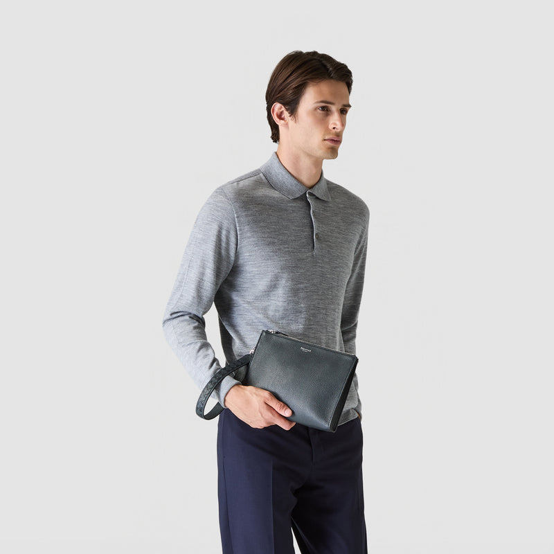 Clutch in cachemire leather and mosaico - navy blue