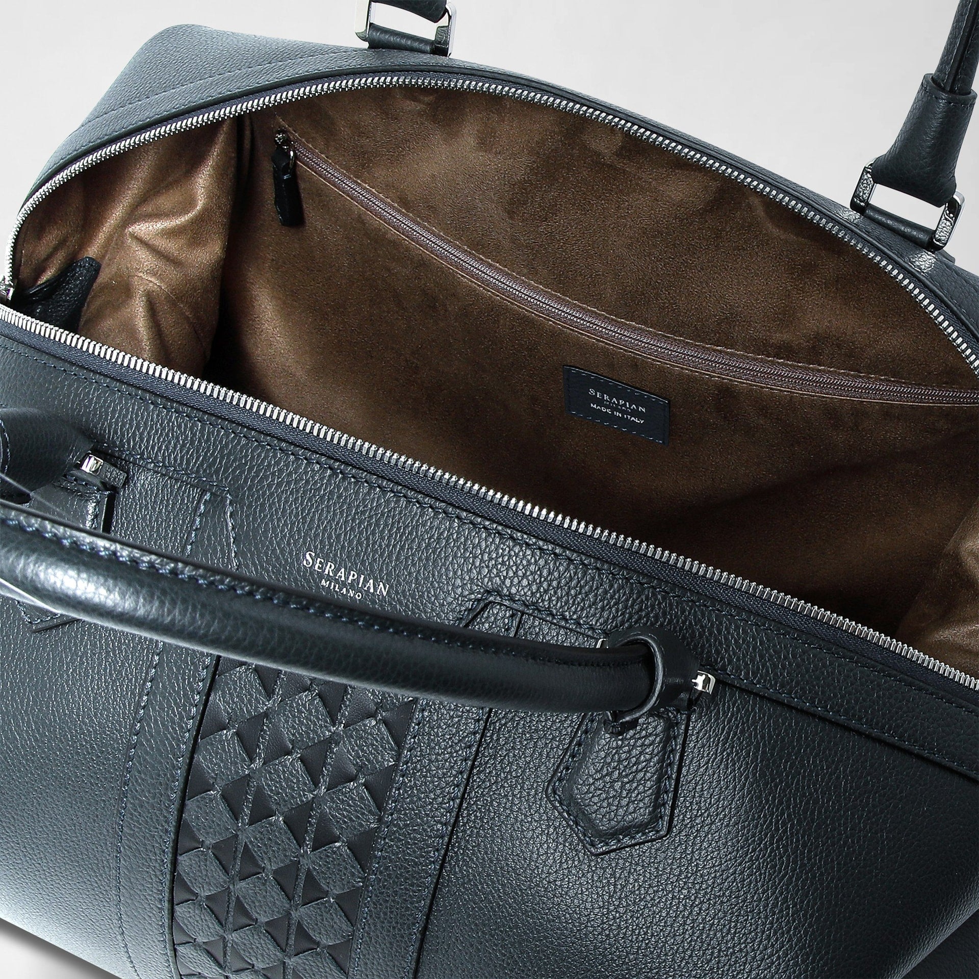 MOSAICO＆レザー ネイビートラベルバッグ