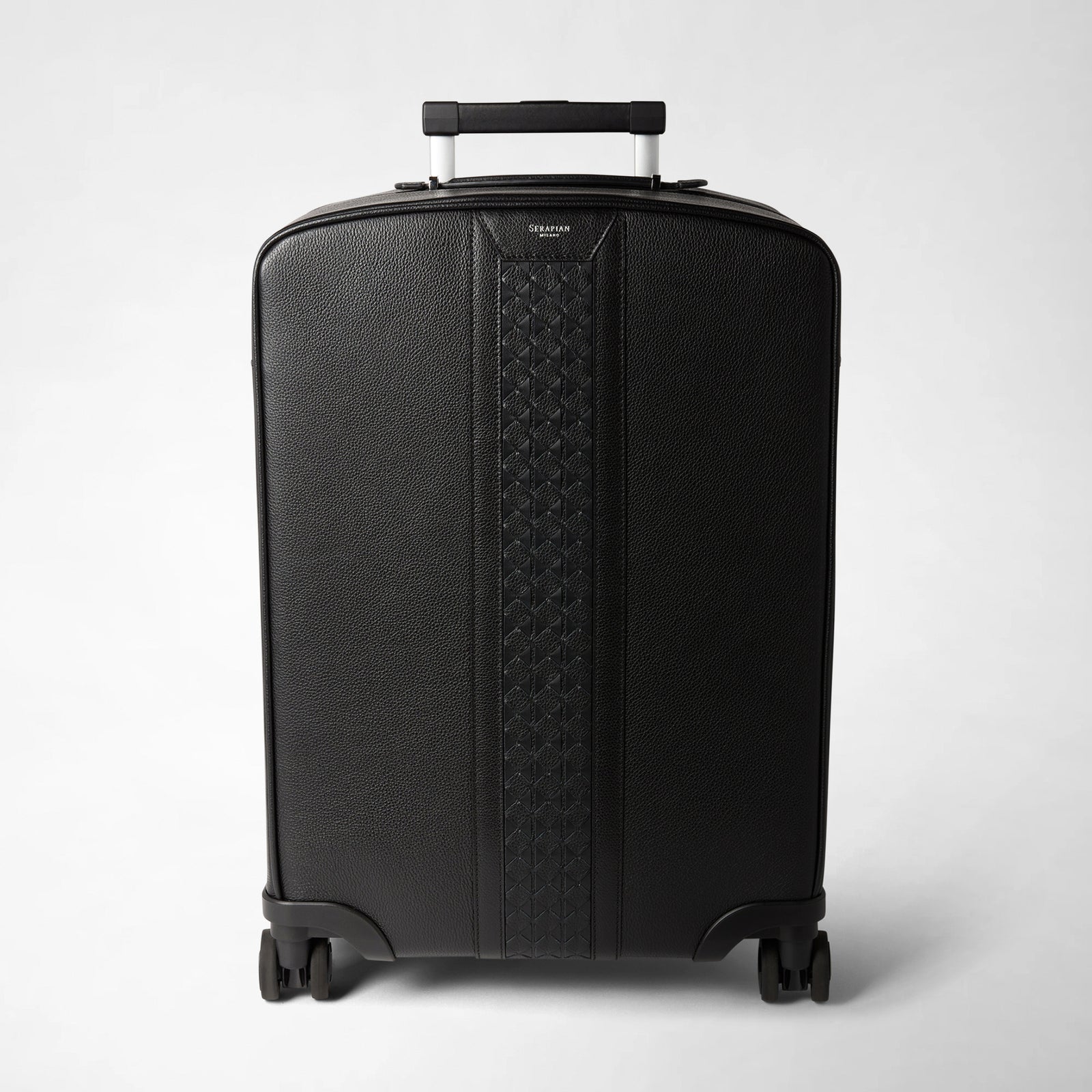 Luxury carry on suitcase in leather and Mosaico black