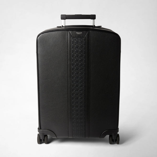 Luxury carry on suitcase in leather and Mosaico black