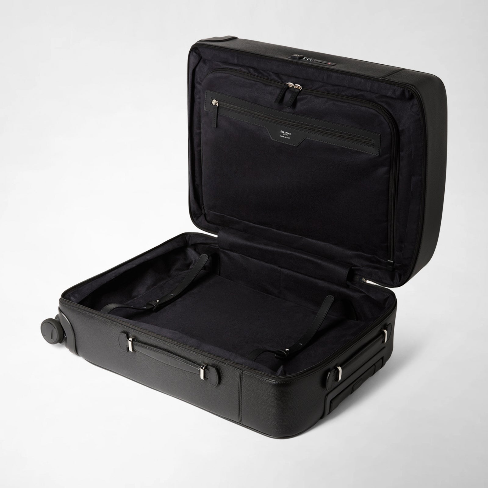 Luxury carry on suitcase in leather and Mosaico black