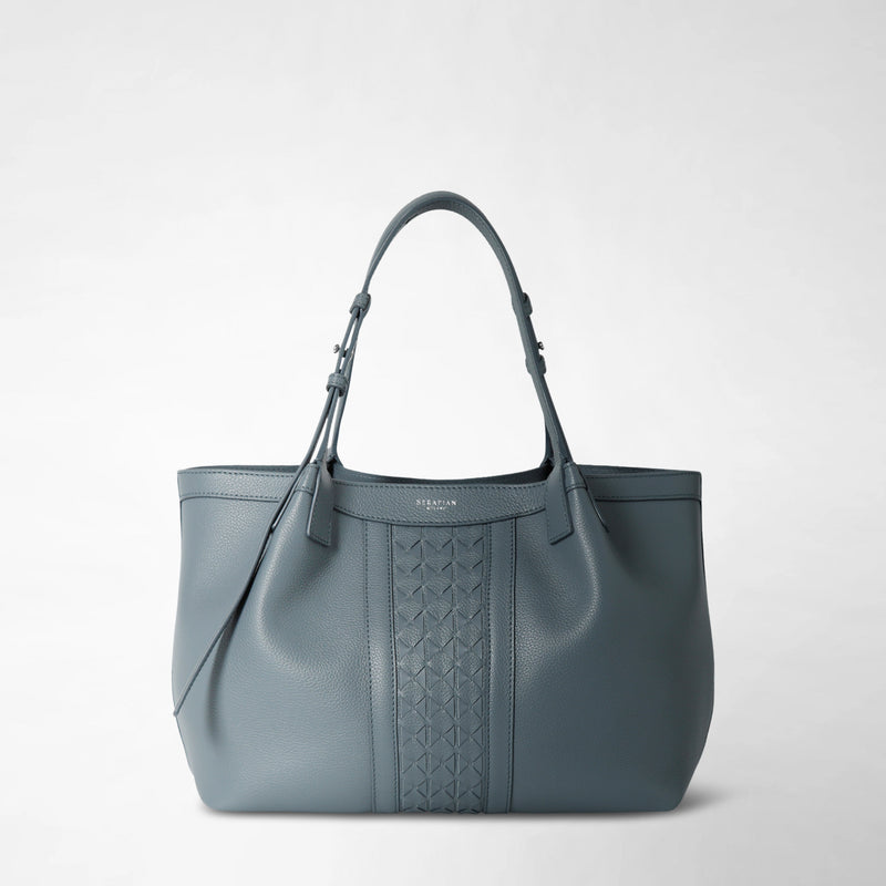 Small secret tote bag in cachemire leather and mosaico - storm