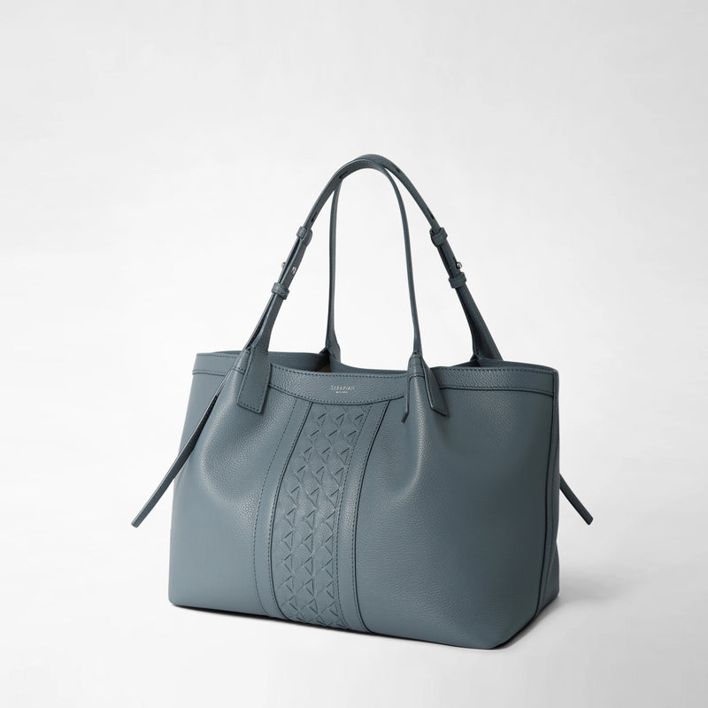 Small secret tote bag in cachemire leather and mosaico - storm