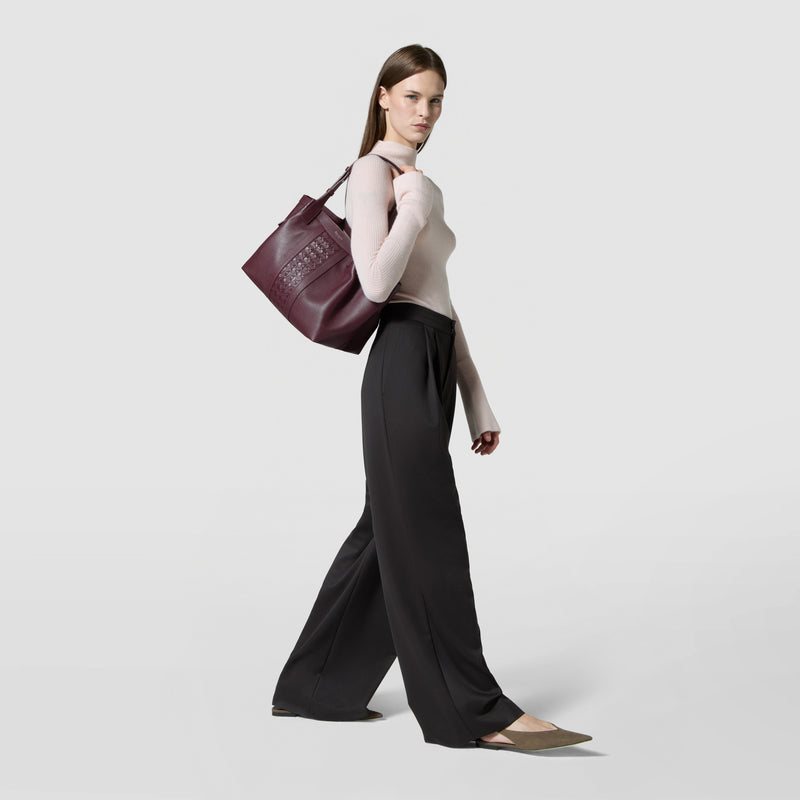 Small secret tote bag in cachemire leather and mosaico - grape
