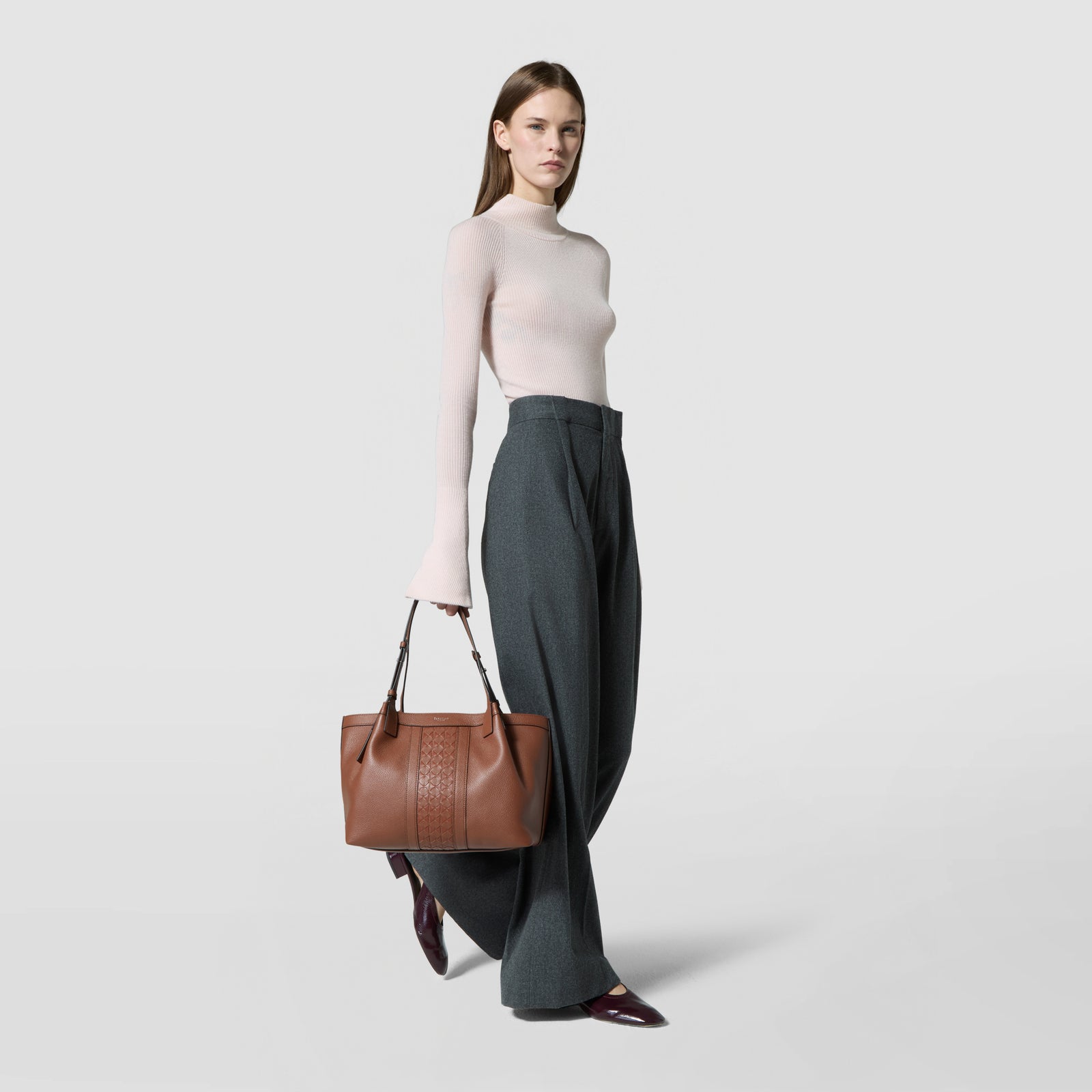 Small designer leather and Mosaico tote bag tobacco