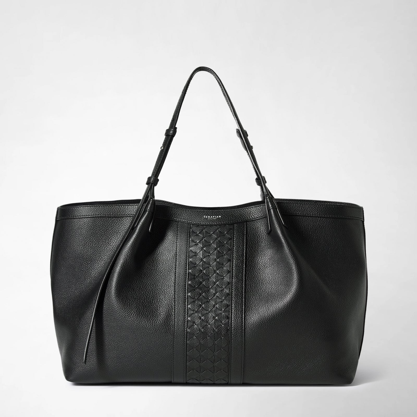 Designer black leather and Mosaico tote bag