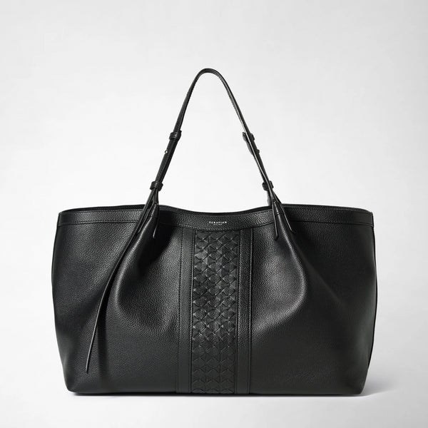 Secret tote bag in cachemire leather and mosaico - black
