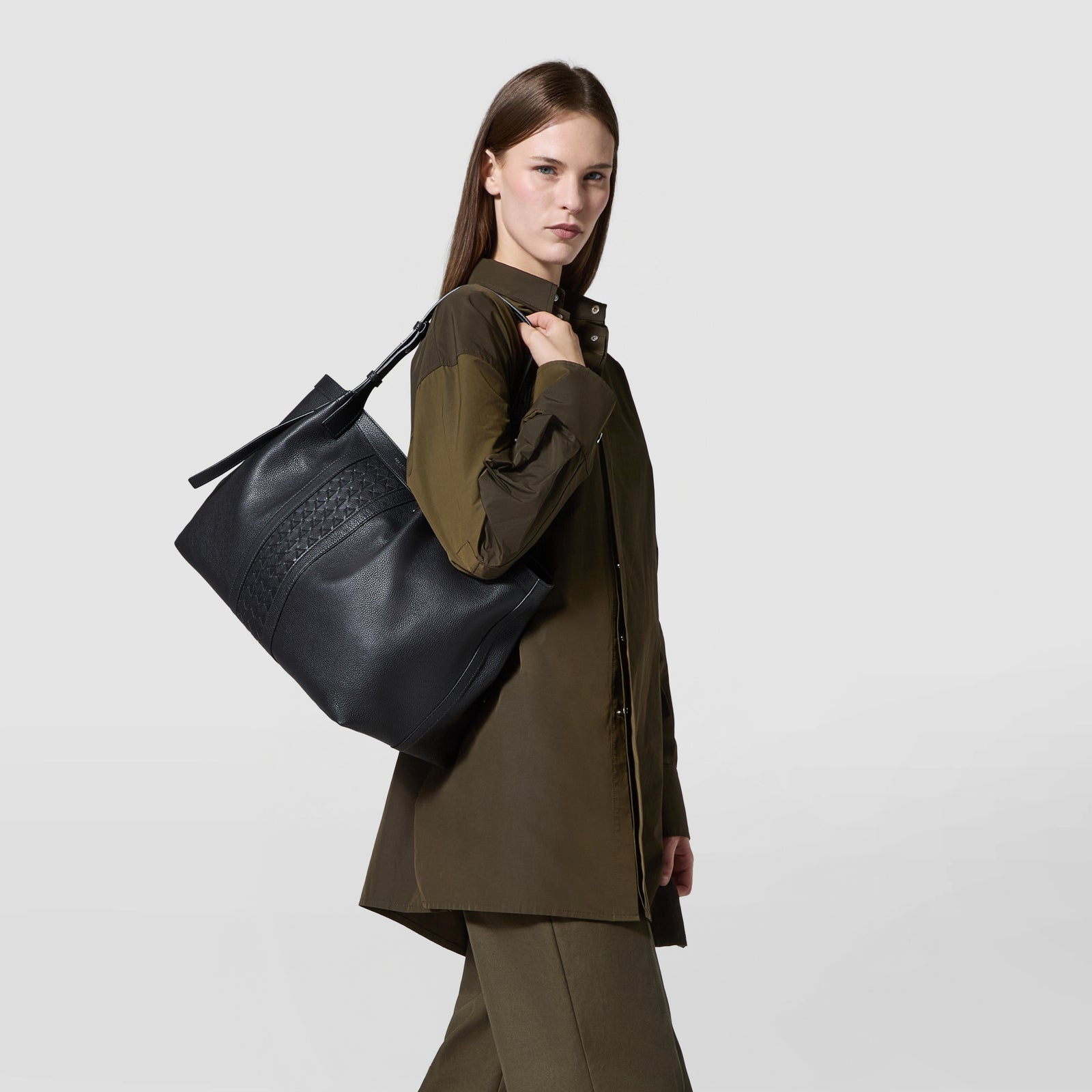 Designer black leather and Mosaico tote bag Designer black leather and Mosaico tote bag