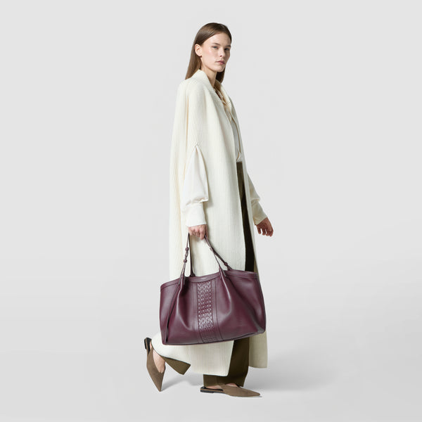 Tote bag secret in pelle cachemire e mosaico - grape