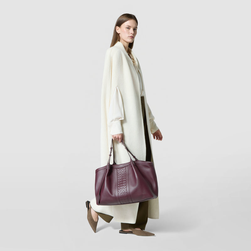 Secret tote bag in cachemire leather and mosaico - grape