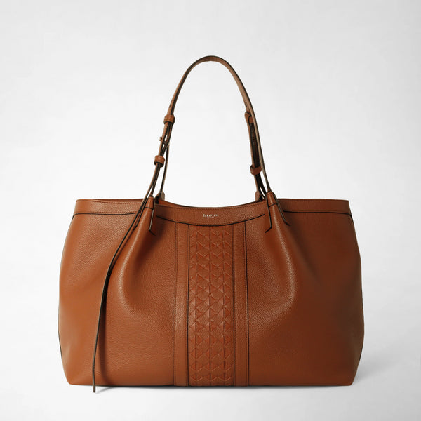 Tote bag secret in pelle cachemire e mosaico - tobacco
