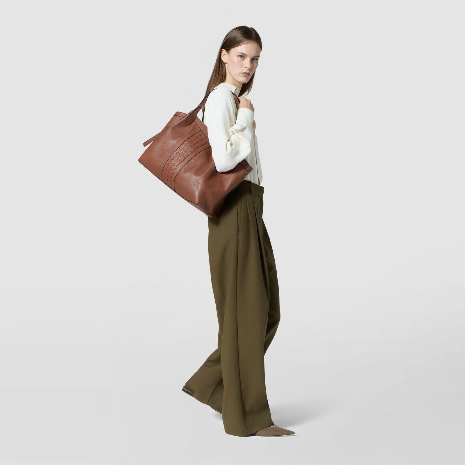 Designer large leather tote bag Secret tobacco Designer large leather tote bag Secret tobacco