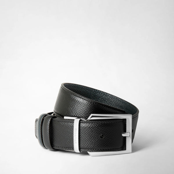 Reversible belt in evoluzione leather - black/navy blue