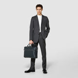 Double gusset briefcase in evoluzione leather - navy blue