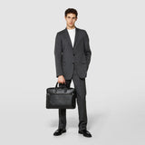 Double gusset briefcase in evoluzione leather - eclipse black