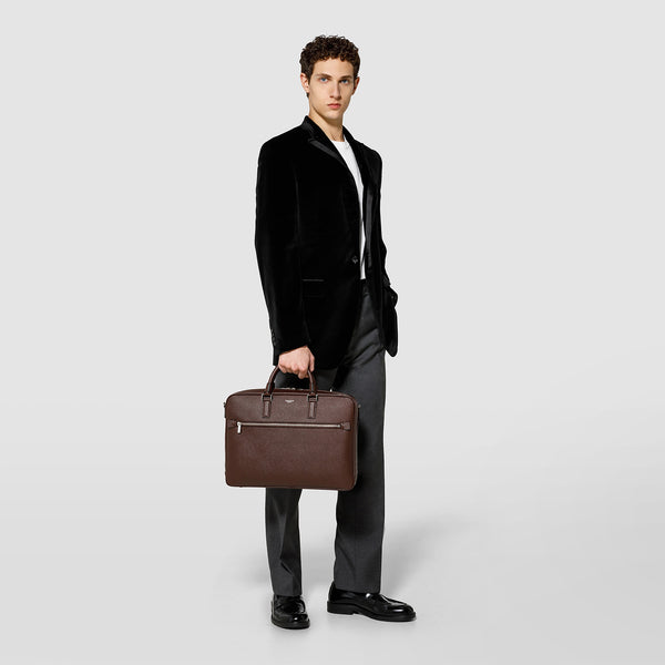 Slim briefcase in evoluzione leather - burgundy