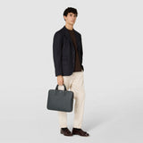 Attaché-case slim avec double fermeture éclair en cuir evoluzione - navy blue