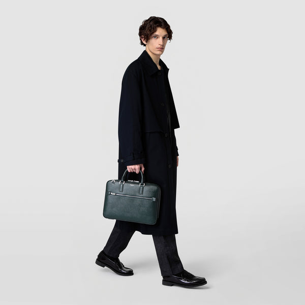Evoluzioneレザー製エクストラスリムブリーフケース - navy blue