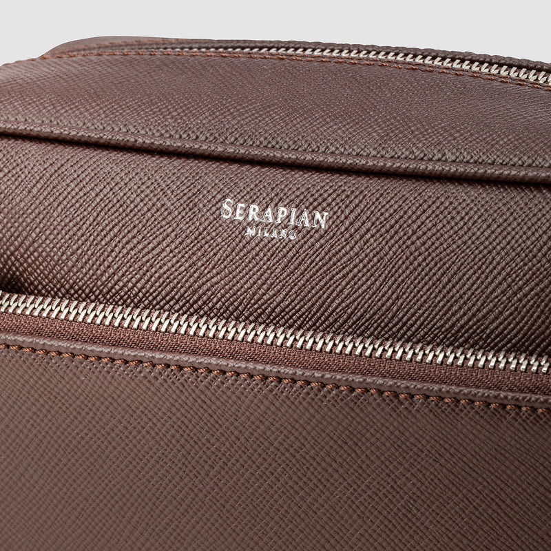 Wash bag in recycled twill and evoluzione leather - burgundy