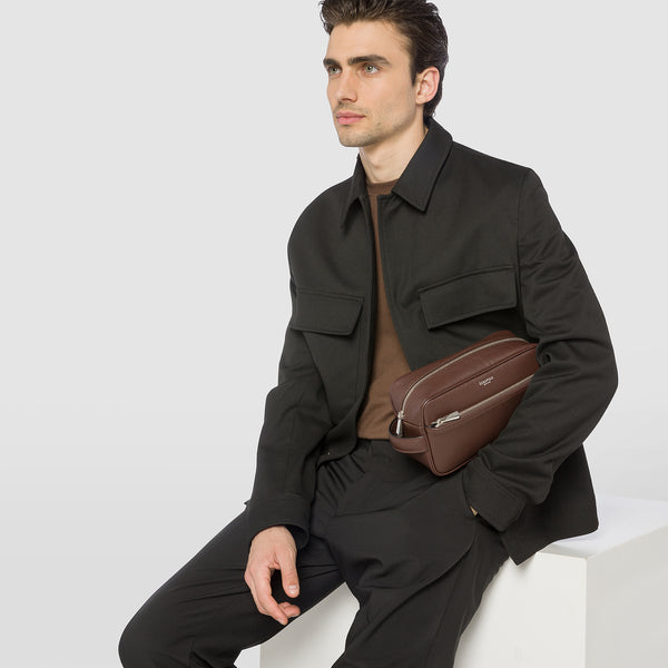 Wash bag in evoluzione leather - burgundy